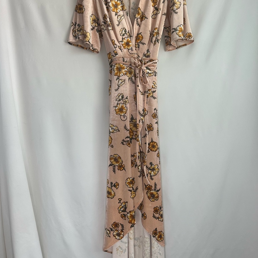 Love Fire Yellow and Orange Wrap Sundress with Flutter Sleeves